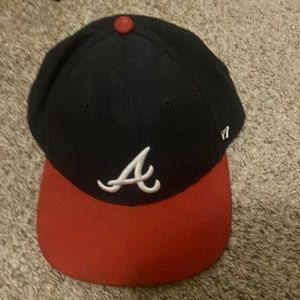 Red , black and grey 47 Atlanta braves hat with strap on back